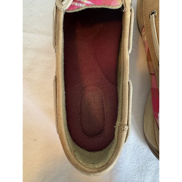 SPERRY Top Sider Beige Boat Shoes with Pastel Plaid TrIm Women's Size 8M EUC - Picture 7 of 7